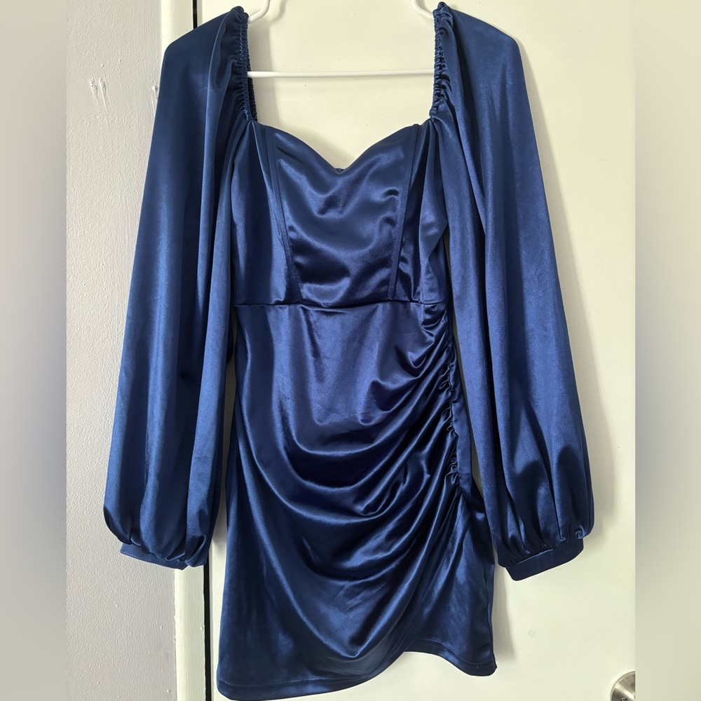 Royal Blue Windsor Lavish Satin Sweetheart Wrap Dress